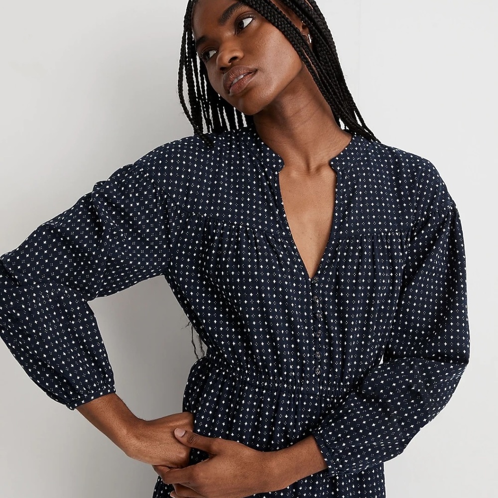 NWT Madewell Dobby V-Neck Tiered Midi Dress